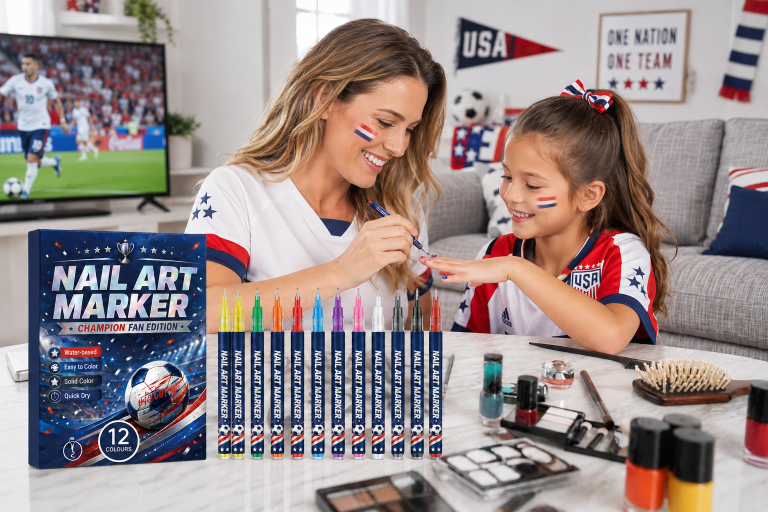 Mother and daughter creating nail art together