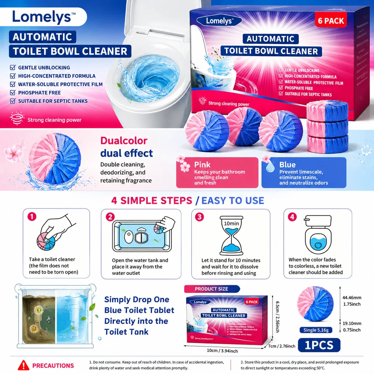 Dual-Color Toilet Bowl Cleaner - 2-in-1 Clean & Deodorize