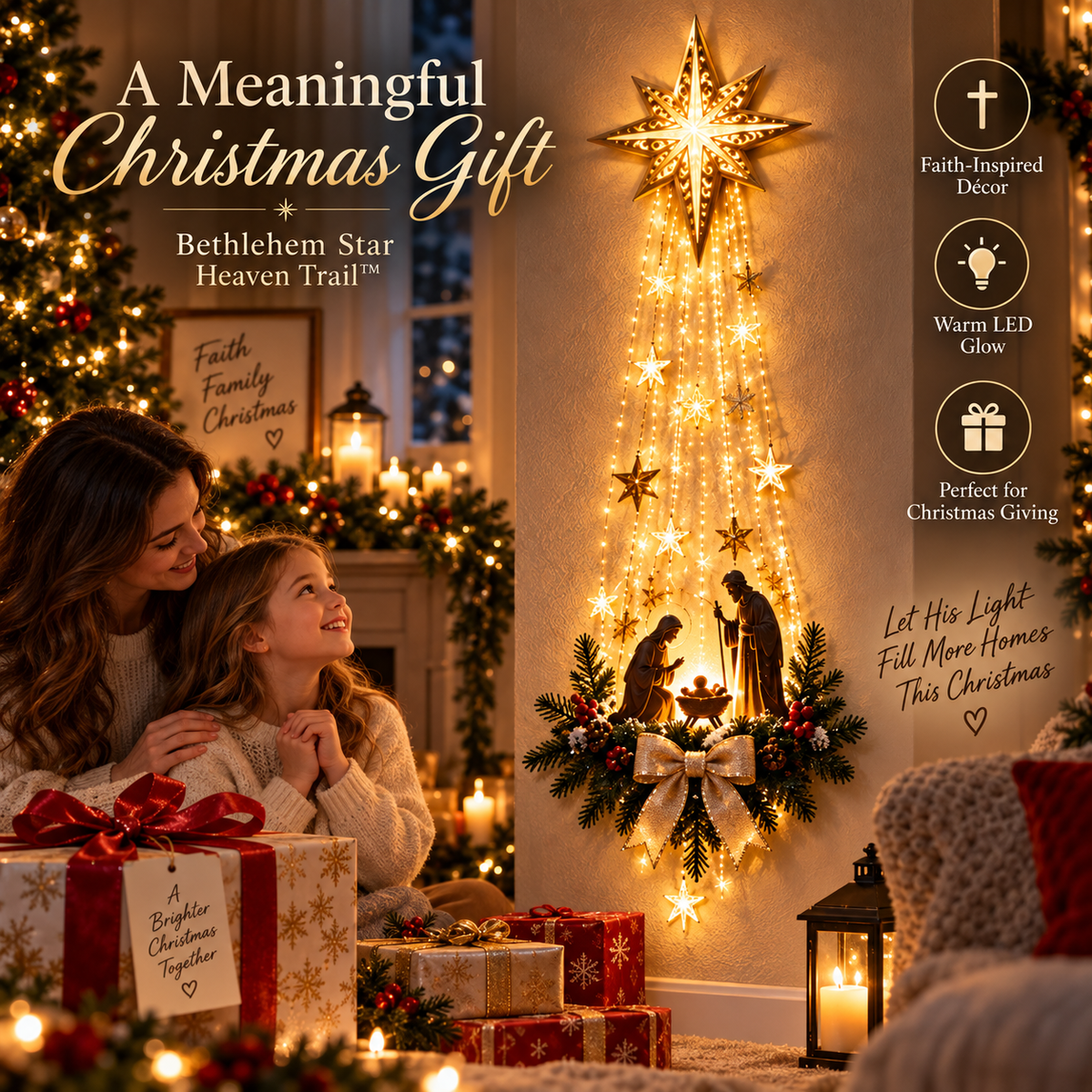 ✨ ✝️ Bethlehem Star of Faith – Illuminated Nativity Wall Decor