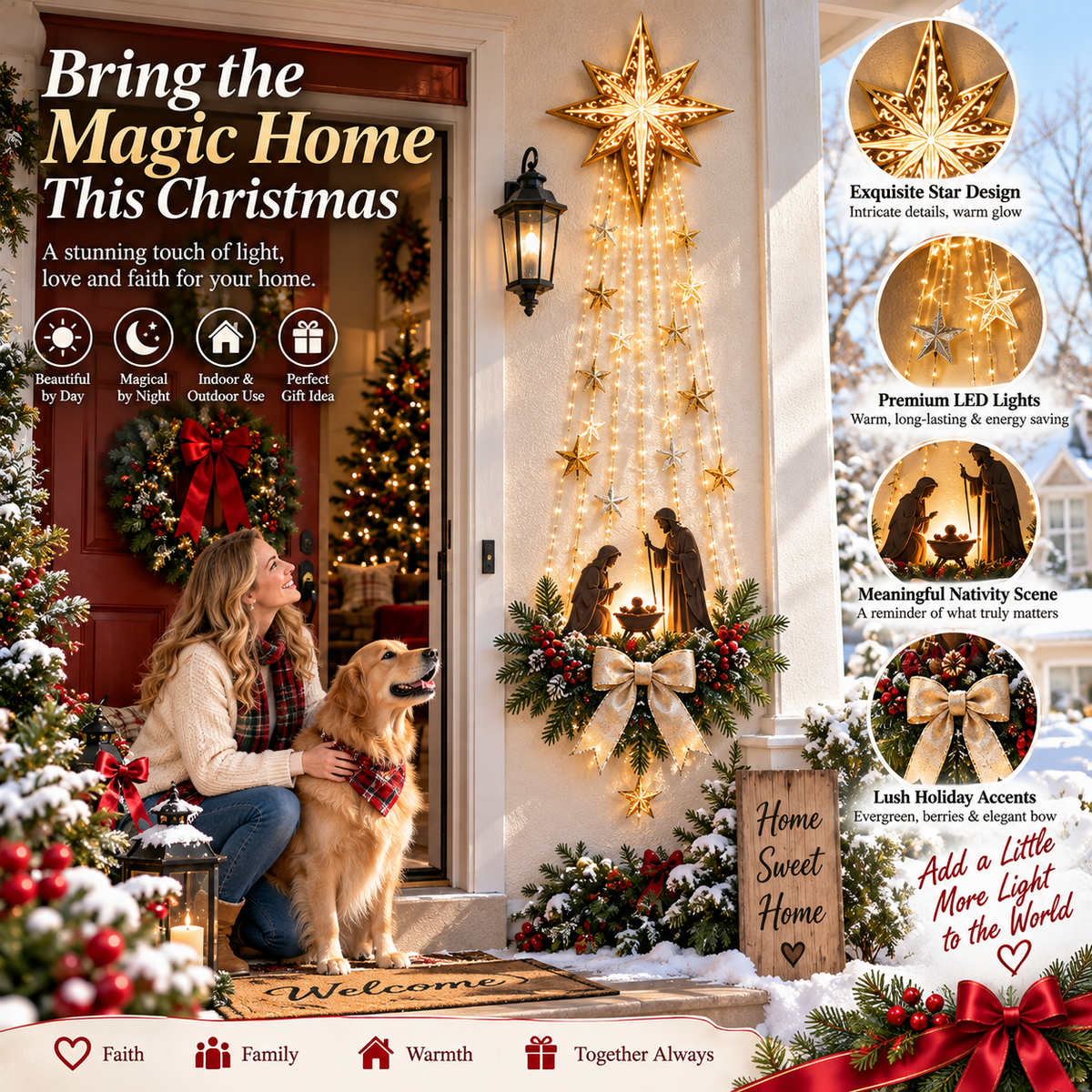 ✨ ✝️ Bethlehem Star of Faith – Illuminated Nativity Wall Decor