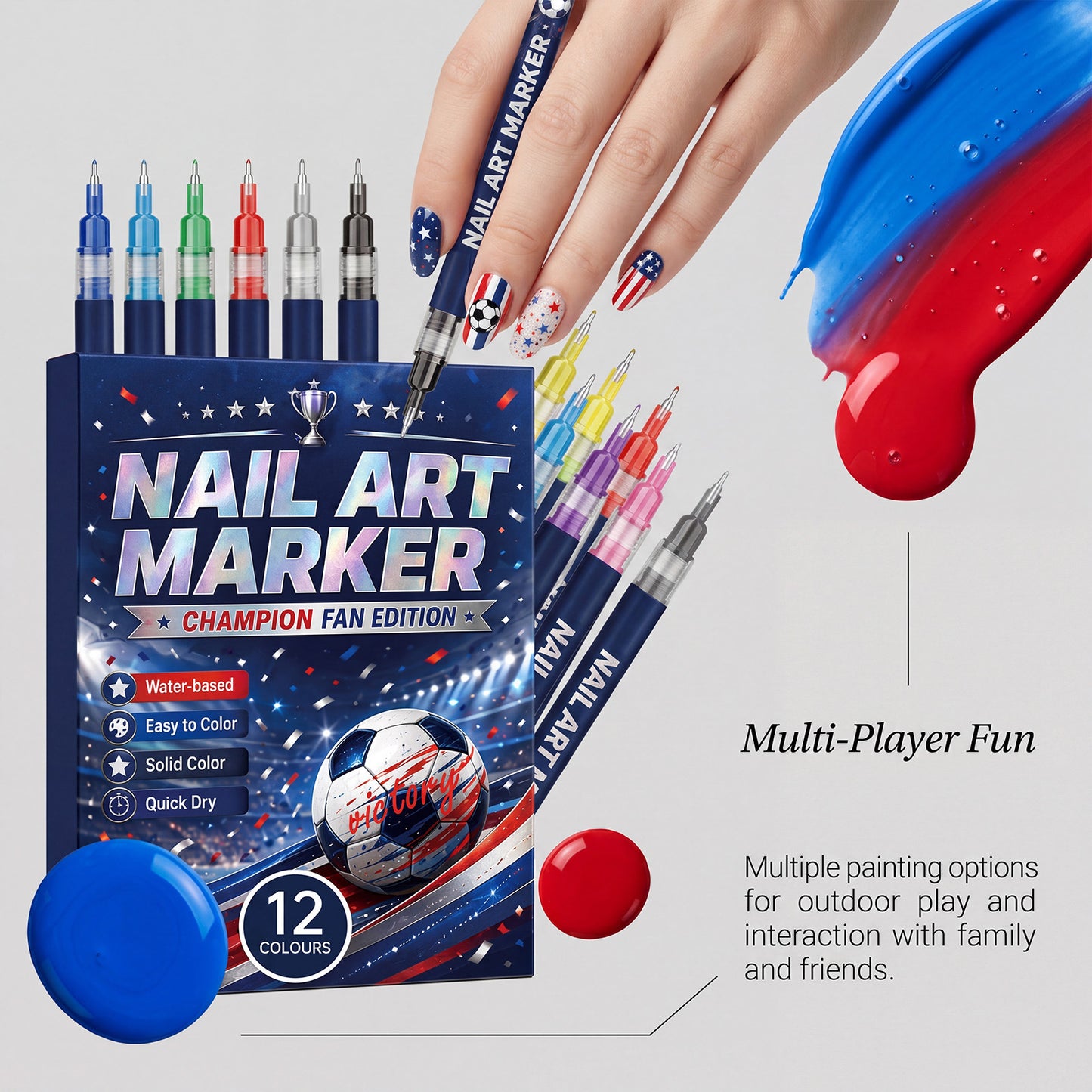 Pureretain World Cup Nail Art Marker Set | 12 Colors | Quick-Dry Fan Nail Designs