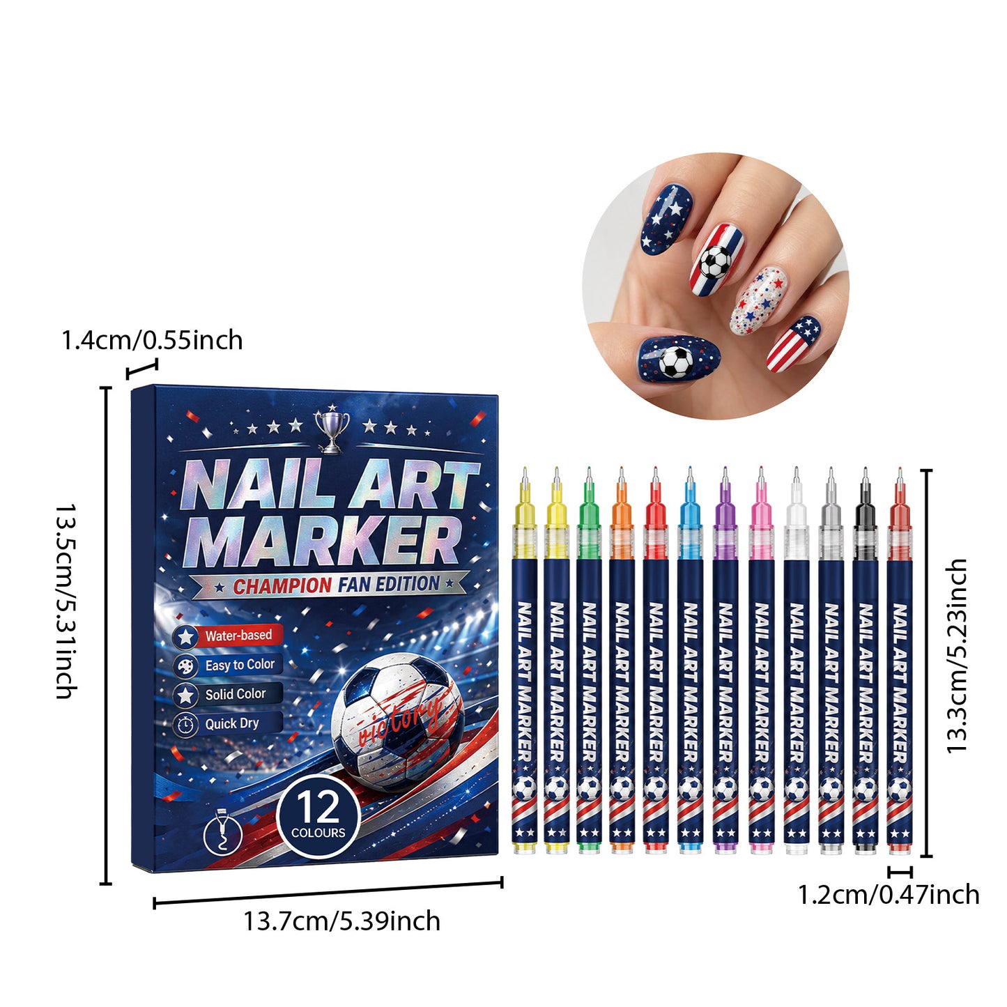 Pureretain World Cup Nail Art Marker Set | 12 Colors | Quick-Dry Fan Nail Designs
