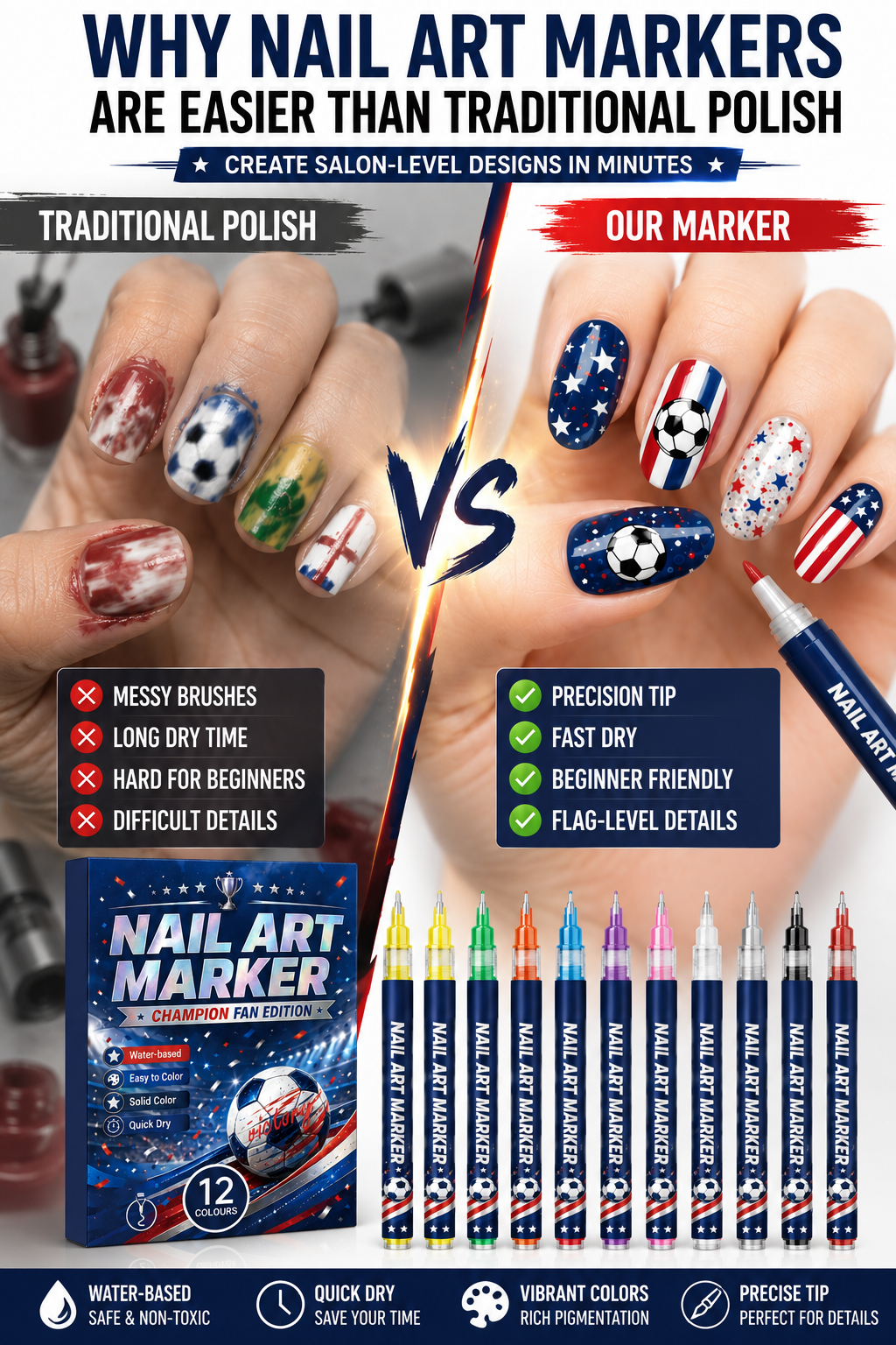 Before and after World Cup nail art